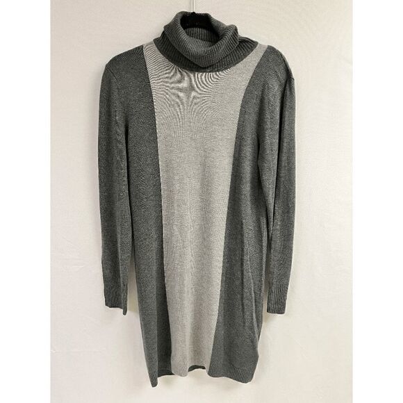 Adrienne Vittadini Womens Long Sleeve Mock Neck Sweater Dress Gray Sz Large - Picture 1 of 3